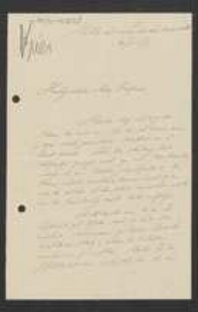 Brief von Hugo de Vries an Unbekannt
