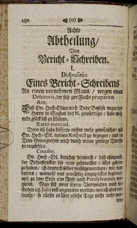 Achte Abtheilung/ Von Bericht-Schreiben