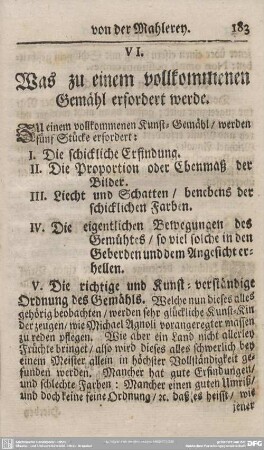 VI. Was zu einem vollkommenen Gemähl erfordert werde.