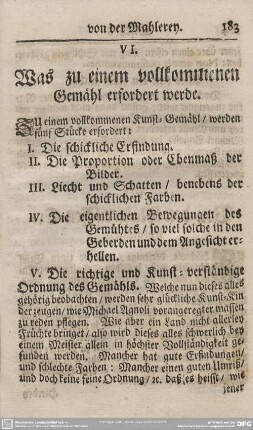 VI. Was zu einem vollkommenen Gemähl erfordert werde.