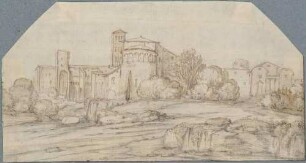 Blick auf die Kirche Santi Giovanni e Paolo auf dem Caelio-Hügel in Rom