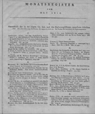 Monatsregister vom May 1818