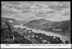 Blick auf Wehlen-Pötzscha an der Elbe mit Bastei-Wände