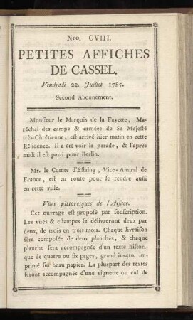 No CVIII (Vendredi 22. Juillet 1785)