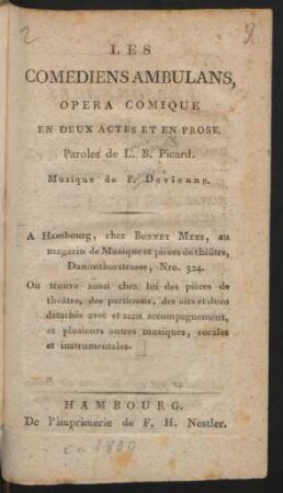 Les Comediens Ambulans : Opera Comique En Deux Actes Et En Prose