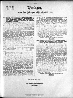 Anlage: ad No.21 (247-248), Vorlagen, welche den Zeitungen nicht mitgeteilt sind