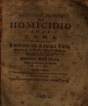 Assertiones Iuridicae De Homicidio