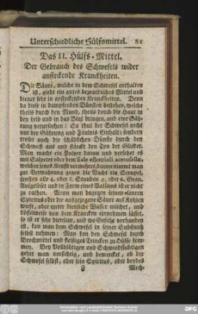 Das 11. Hülfs-Mittel. Der Gebrauch des Schwefels wider ansteckende Kranckheiten.