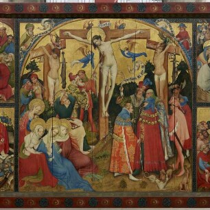 Wildunger Altar — Altar im geöffneten Zustand — Abendmahl, Christus am Ölberg, Kreuzigung, Auferstehung und Himmelfahrt — Kreuzigung Christi