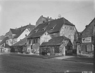 Dresden-Neustadt, Rudolfstraße, Ansicht des Hauses Ottostraße Nr. 1. mit dem Firmenschild des Böttchers Friedrich Stein, dessen Werkstatt sich im Hinter befand