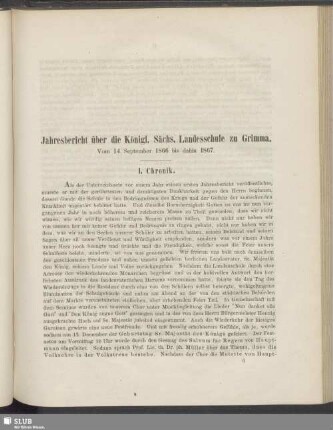 Jahresbericht über die Königl. Sächs. Landesschule zu Grimma. Vom 14. September 1866 bis dahin 1867
