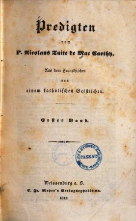 Predigten von P. Nicolaus Tuite de Mac Carthy, 1