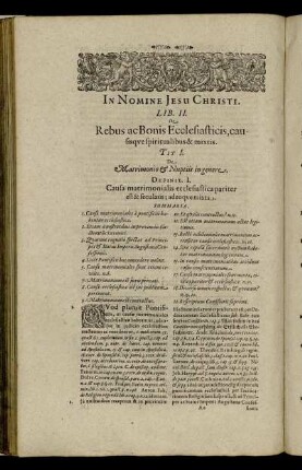 Lib. II. De Rebus ac Bonis Ecclesiasticis, causisque spiritualibus & mixtis.