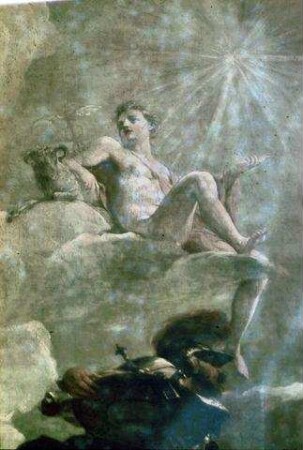 Mittelbild: Apoll von Genien umgeben als Allegorie der segensreichen Fürstenherrschaft