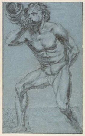 Triton auf einer Muschel blasend