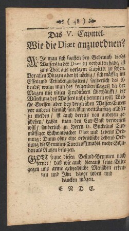 Das V. Capittel. Wie die Diaet anzuordnen?