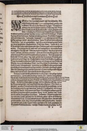 Den Christlichen und frommen Lesern Heyl und Wolfahrt