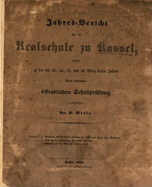 Jahresbericht der Realschule zu Cassel : für das Schuljahr ..., 1845