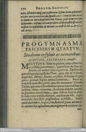 Progymnasma Tricesimum Quartum. Studium syluis ac nemoribus