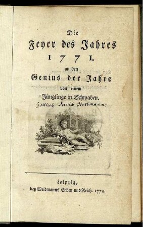 Die Feyer des Jahres 1771. an den Genius der Jahre
