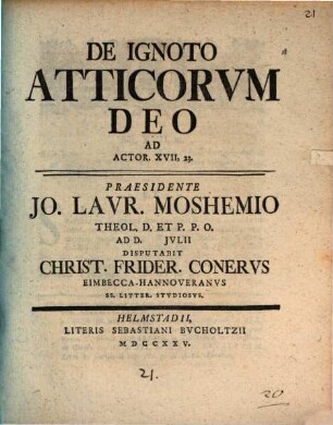 De Ignoto Atticorum Deo Ad Actor. XVII, 23