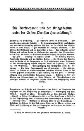 III. Die Vorkriegszeit und der Kriegsbeginn unter der Ersten Obersten Heeresleitung.