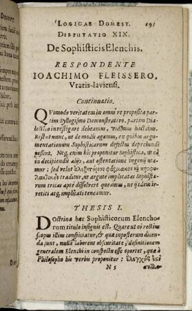 Disputatio XIX. De Sophisticis Elenchis.