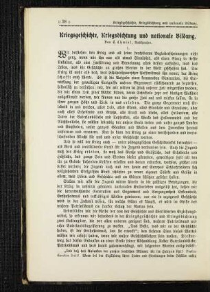 Kriegsgeschichte, Kriegsdichtung und nationale Bildung