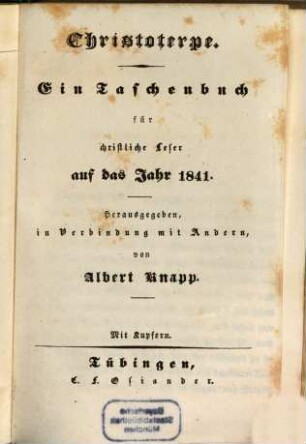 Christoterpe : ein Jahrbuch für d. dt. Haus. 1841, 1841