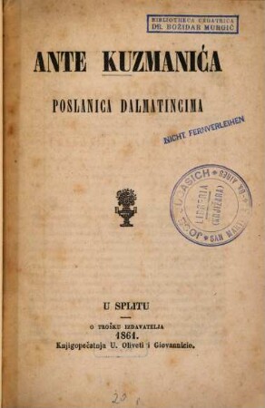 Poslanica Dalmatincima : [Umschlagt.]