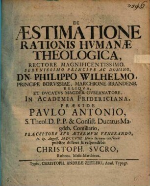 De Aestimatione Rationis Hvmanae Theologica