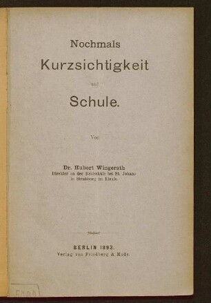 Nochmals Kurzsichtigkeit und Schule