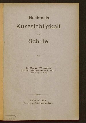 Nochmals Kurzsichtigkeit und Schule