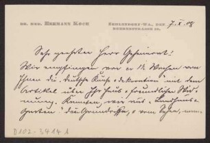 Schreiben an Hermann Muthesius (Brief)