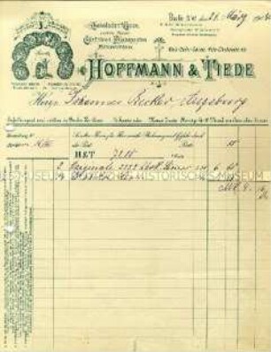 Rechnung der Firma Hoffmann & Tiede über den Verkauf von Schokolade - Sachkonvolut
