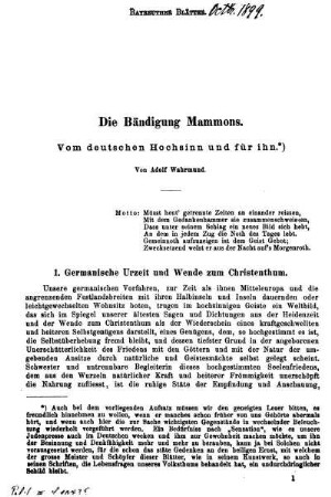 1. Germanische Urzeit und Wende zum Christenthum.