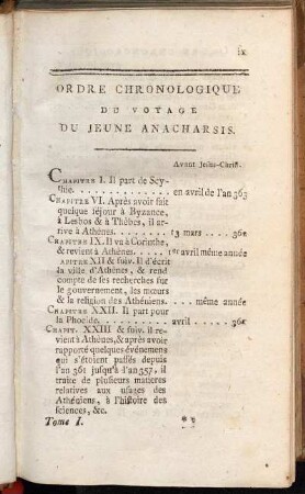 Ordre Chronologique Du Voyage Du Jeune Anacharsis.