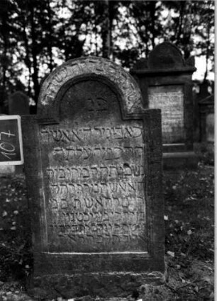 Grabstein 107 (Index: 100111221) Material: Sandstein Zustand: verwittert Maße HxBxT: 120x69x14 cm Beschreibung: Stele, eingezogener Rundbogenabschluß, Schriftfeld eingetieft: Grabstein 107