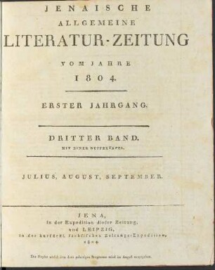 1.1804: Jenaische allgemeine Literatur-Zeitung vom Jahre ... 1804 ; Num. 157 - 234 ; Juli - September