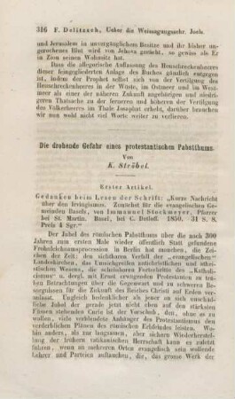 316-328 Die drohende Gefahr eines protestantischen Pabstthums : I. Artikel