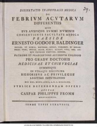 Dissertatio Inauguralis Medica De Febrium Acutarum Differentiis