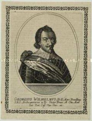 Brustbildnis des Georg Wilhelm Kurfürst von Brandenburg mit Harnisch in ovalem Rahmen