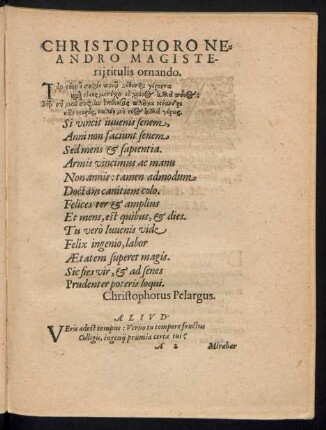 Christophoro Neandro Magisterii titulis ornando.