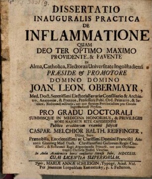 Diss. inaug. pract. de inflammatione