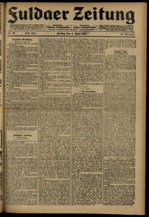 Erste Ausgabe vom Freitag, den 04. April 1913.