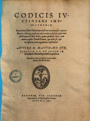 Codicis Iustiniani imp. oeconomia