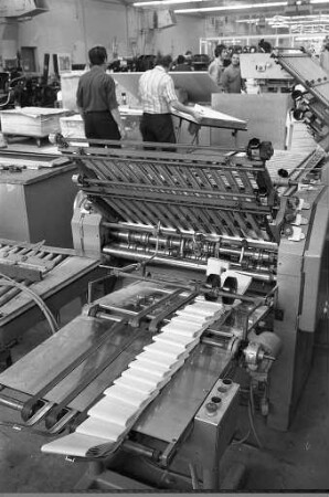 Druck der Stimmzettel für die Kommunalwahl am 20. April 1975 in Karlsruhe bei der Großdruckerei C.F. Müller