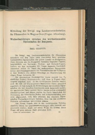 Wechselbeziehungen zwischen den wertbestimmenden Eigenschaften der Braugerste.