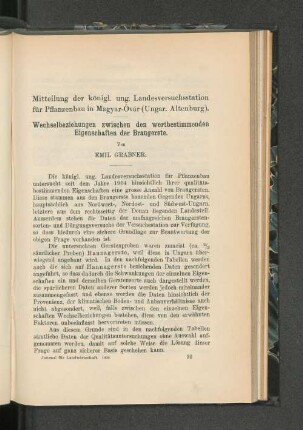 Wechselbeziehungen zwischen den wertbestimmenden Eigenschaften der Braugerste.