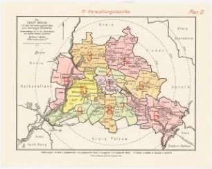 Übersichtskarte mit Kenneichnung der Verwaltungsbezirke, Berlin: Übersichtsplan mit Kennzeichnung der Verwaltungsbezirke - Plan D -, 11 Verwaltungsbezirke 1:180000